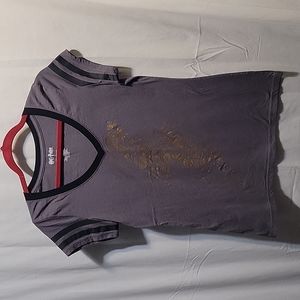 Harry Potter Fitted Slim Fit Tshirt Gray Black Gold Lightning Bolt V-neck XL